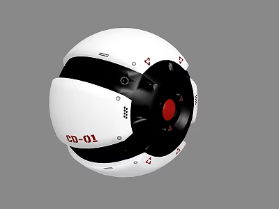 Spherical Public Facility With White And Black Color Red Button And CD01 Label 3d model