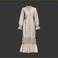 Elegant Long Sleeve High Neck Lace Dress With Pink Sleeves And Ruffled Hem