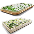 Professional Commercial Planning Model With Mini Buildings Green Areas And Wooden Base