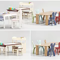 Wooden Children's Table With Colorful Chairs And Storage Shelf For Kids Playroom