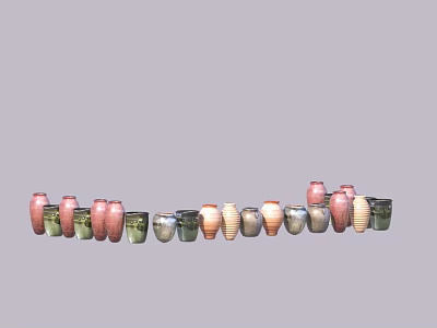 Various Colored Ceramic Vessels With Different Shapes Arranged In A Row 3d model