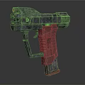 Sci Fi Pistol Weapon With Gray Metallic Body And Red Grip Industrial Design