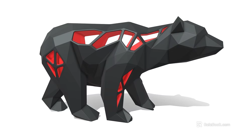 Geometric Style Black Polar Bear Decorative Ornament Combination With Red Hollow Design For Home Decor 3d model 