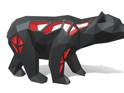 Geometric Style Black Polar Bear Decorative Ornament Combination With Red Hollow Design For Home Decor 3d model