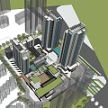 Modern Commercial Street With Two Tall Buildings And Ground Floor Retail Storefronts