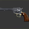 Classic Revolver With Shiny Metal Barrel Wooden Grip And Gold Accents