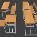 Classroom Study Desks and Chairs Featuring Wooden Tops and Metal Frames