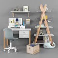 Modern Study Desk with Pegboard Stationery Chair and Triangular Bookshelf Decor 3d model