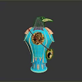 Blue Decorative Crow Sculpture With Intricate Pattern And Gold Accents