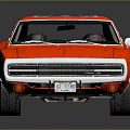 Red Classic Muscle Car With Sleek Body And Black Grille Roof Design