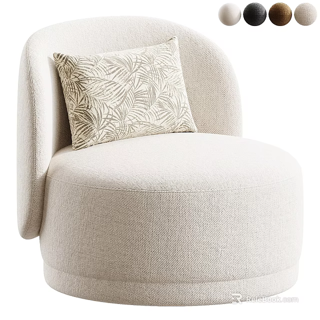 Beige Fabric Single Sofa With Stylish Patterned Cushion And Modern Design 3d model 