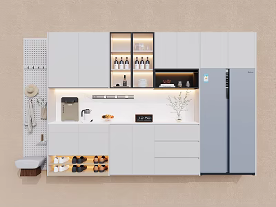 Modern Entryway Cabinet And Side Cabinet With Glass Doors Storage Countertop And Shoe Organizer 3d model