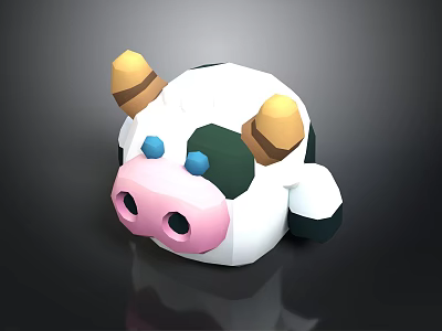 Cartoon Cow Head Model With White Green Pattern Yellow Horns Blue Eyes Pink Nose 3d model
