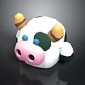 Cartoon Cow Head Model With White Green Pattern Yellow Horns Blue Eyes Pink Nose