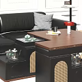 Modern Coffee Table With Storage Shelf And Black Leather Sofa In Living Room Interior