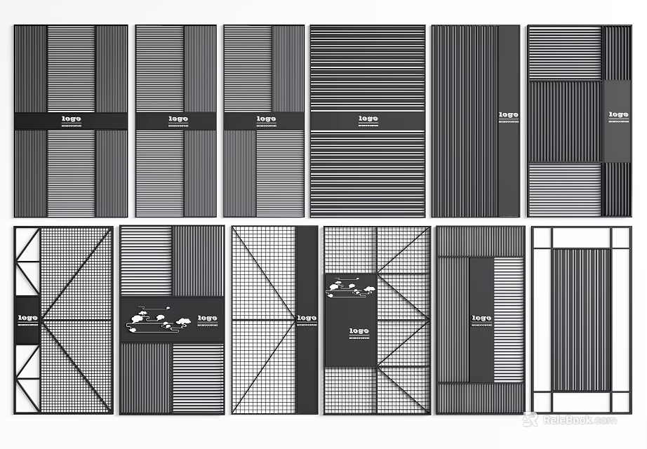 Various Modern Partition Designs With Geometric Patterns And Striped Textures For Interior Decor 3d model 