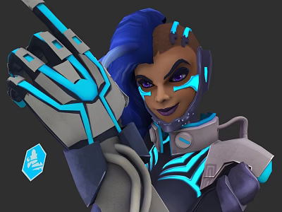 Detailed Game Movie Character With Blue Hair Purple Eyes And Futuristic Armor 3d model