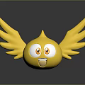 Yellow Cartoon Creature With Big Eyes Smiling Face And Wings On Reflective Background