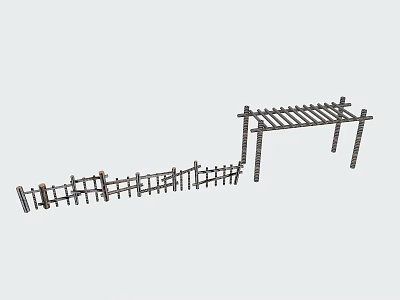 Natural Wooden Pergola Design for Outdoor Garden Yard with Rustic Fence Structure 3d model