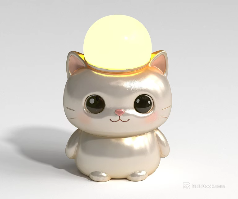 Cute White Cartoon Cat Shaped Table Lamp With Glowing Ball Light 3d model 