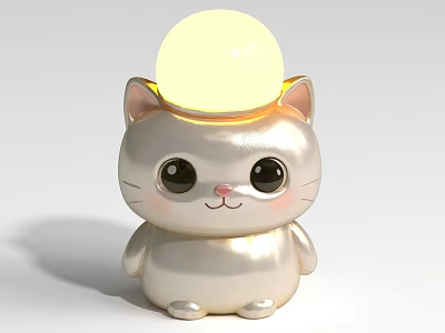 Cute White Cartoon Cat Shaped Table Lamp With Glowing Ball Light 3d model