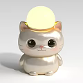 Cute White Cartoon Cat Shaped Table Lamp With Glowing Ball Light