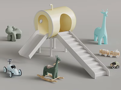 Playground Equipment with Dome Shaped Structure Slide Stairs Colorful Animal Toys and Rocking Horse 3d model