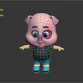 Cute 3D Pink Cartoon Pig Character With Blue Eyes Black Shirt Blue Shorts Standing Pose
