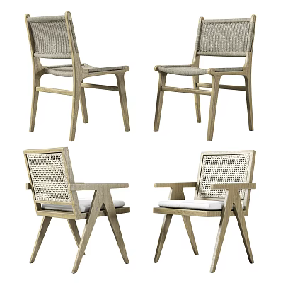 Modern Leisure Chair With Wooden Frame And Woven Rattan Back Design 3d model