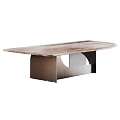 Modern Dining Table With Wooden Texture Top And Geometric Metal Legs