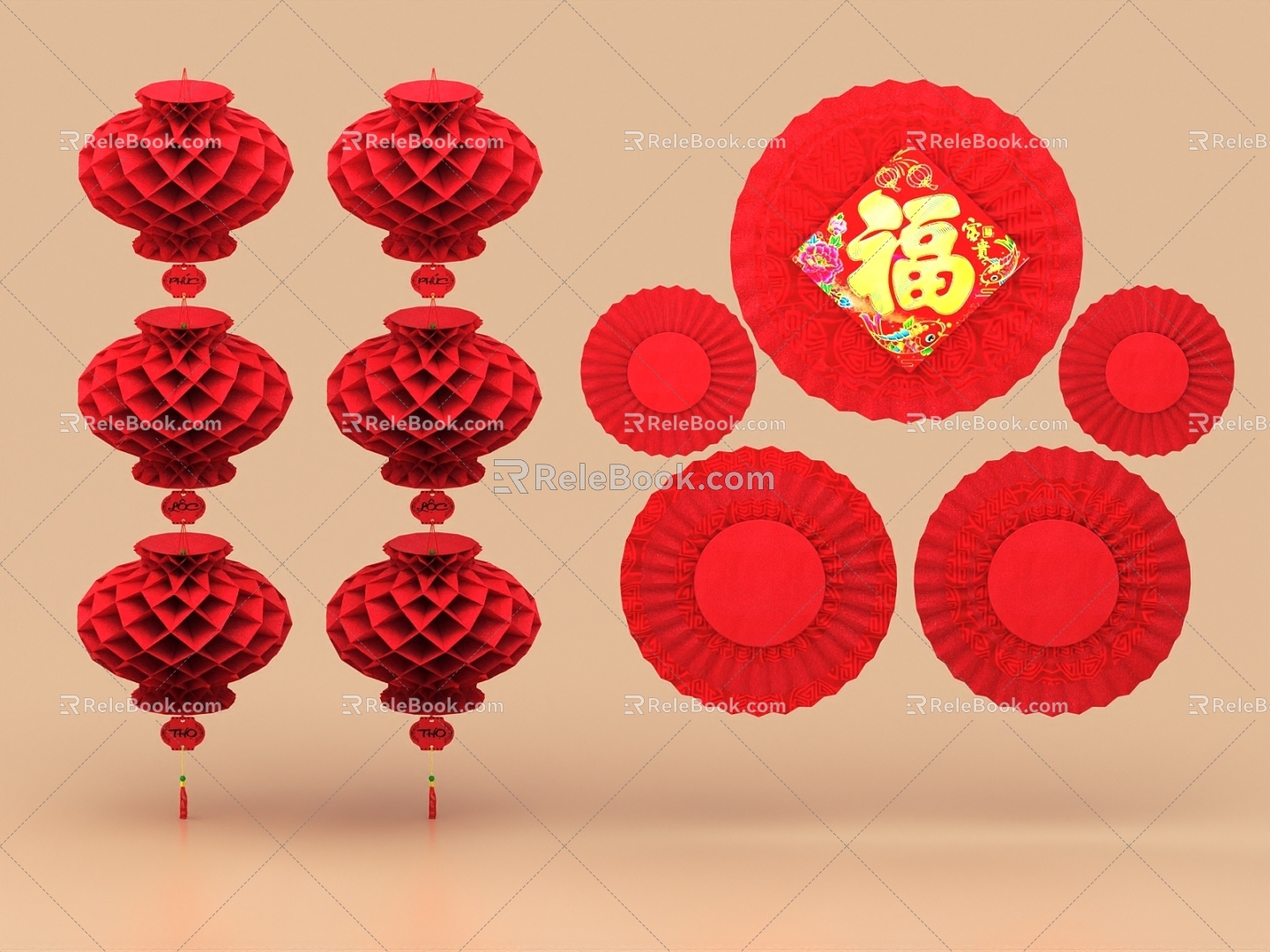 Paper-cut Stickers Paper Lanterns Year of the Dragon US Chen US Chen New Year Spring Festival US Chen Fu Couplets Decals 3d model