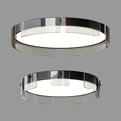 Modern Round Ceiling Light With Metal Frame And Striped White Shade 3d model