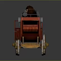 Red Vintage Stagecoach With Wooden Structure Large Wheels And Luggage On Top