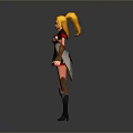 Woman With Blonde Hair In Red And Black Outfit Standing In 3D Model Pose