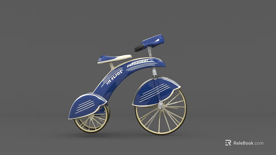 Blue TRIDOR Tricycle With White Spoke Wheels And Classic Design 3d model 