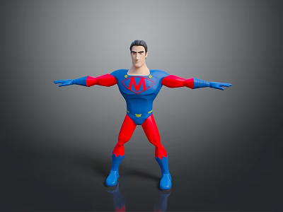 Game Movie Superhero Character Wearing Red Blue Costume With S Logo Outstretched Arms 3d model