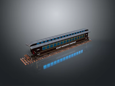 Vintage Black Train Carriage With Blue Windows On Rail Tracks And Yale Logo 3d model