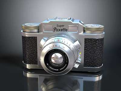 Vintage Electronic Camera Super Fexette Model With Silver Body And Black Leather 3d model