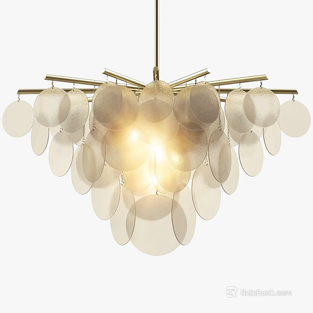 Modern Artistic Unique Shaped Chandelier With Circular Translucent Shades And Metal Frame 3d model 