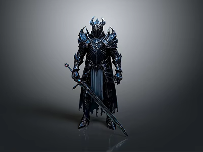 Dark Armored Knight Figure With Intricate Design And Long Sword 3d model