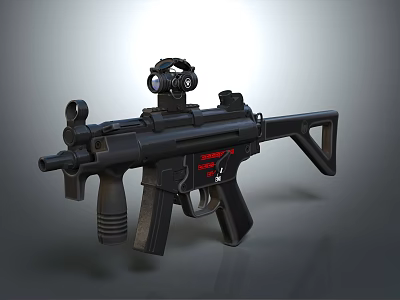 Black Tactical Assault Rifle With Scope And Red Markings For Military Operations 3d model