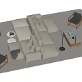 Beige Sectional Sofa With Black Wooden Accent Chairs And Side Tables In Modern Living Room