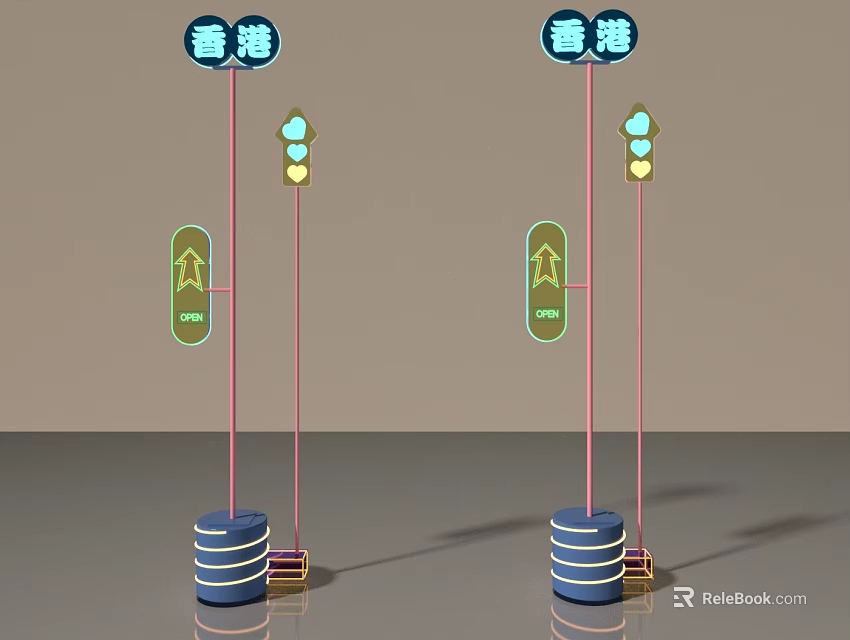 Swing Door In Hong Kong With Traffic Light And Arrow Signals 3d model 