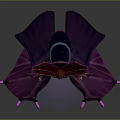 Game Movie Character In Blue Purple Outfit With Purple Cape Ornate Metallic Design Standing Pose