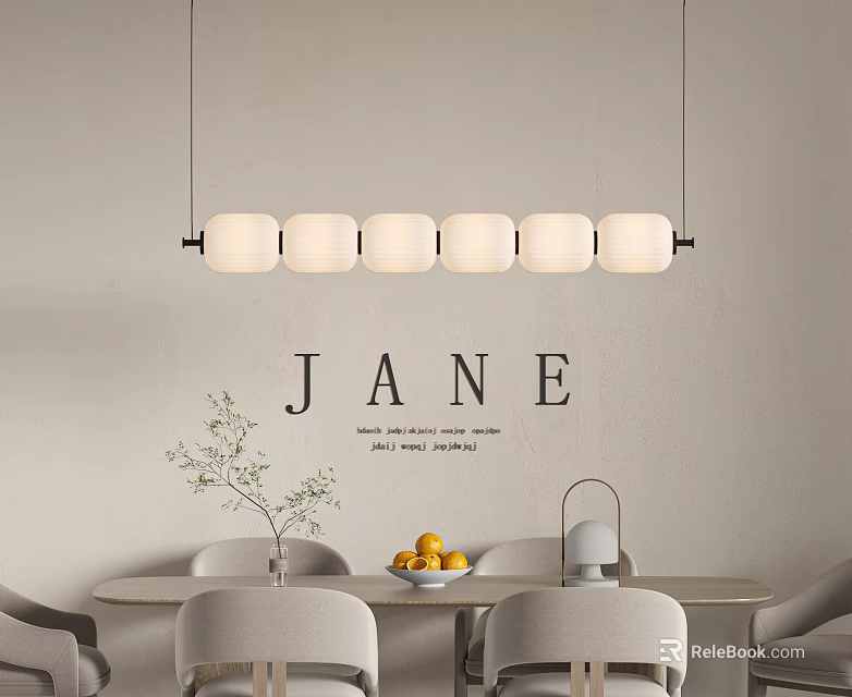 Modern Circular Chandelier Above Dining Table With Fruit Bowl Vase And Jane Wall Art 3d model 