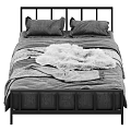 Modern Double Bed With Black Frame Grey Pillows And Faux Fur Blanket