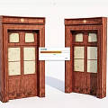 Wooden Swing Doors with Glass Panels and Decorative Door Frames Design
