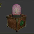 Wooden Box With Metal Corner Decorations Green Panel And Cracked Sphere