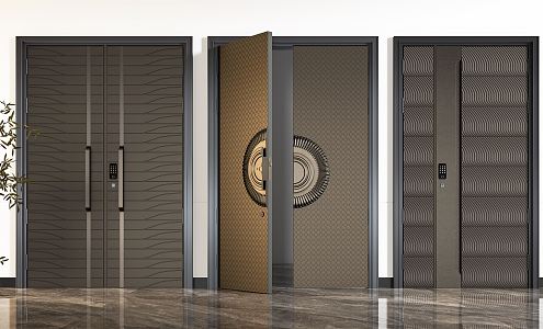 Modern double door anti-theft copper door combination 3d model