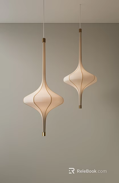 Elegant Modern Pendant Lights With Curved Beige Shades And Metallic Gold Accents 3d model 